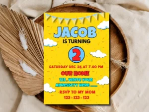 Yellow Cartoon Birthday Invitation | Fun Birthday Party Template