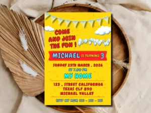 Yellow Cartoon Birthday Invitation | Printable Kids Party Invite