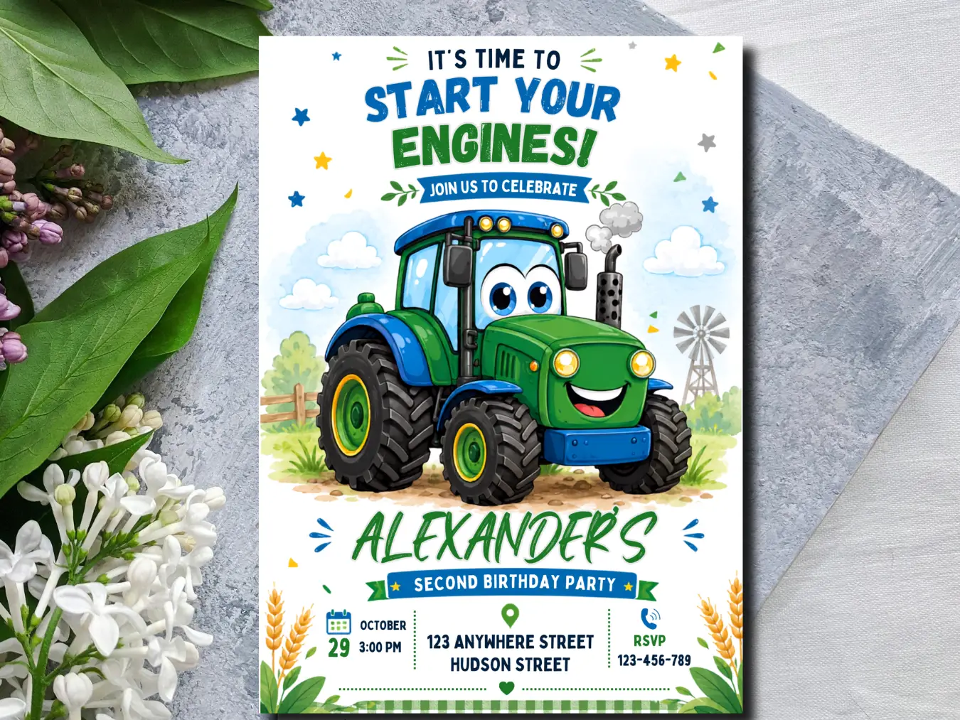 Tractor Birthday Invitation | Farm Birthday Party Template - Image 3