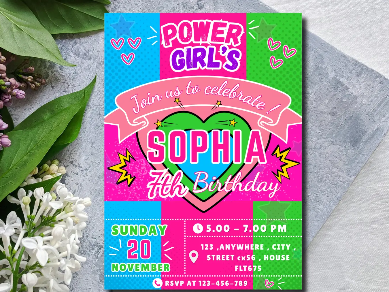 Power Girls Birthday Party Invitation | Editable Comic Girl Template - Image 3