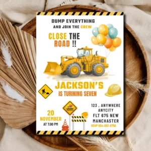Construction Birthday Invitation | Dump Truck Party Invite Template