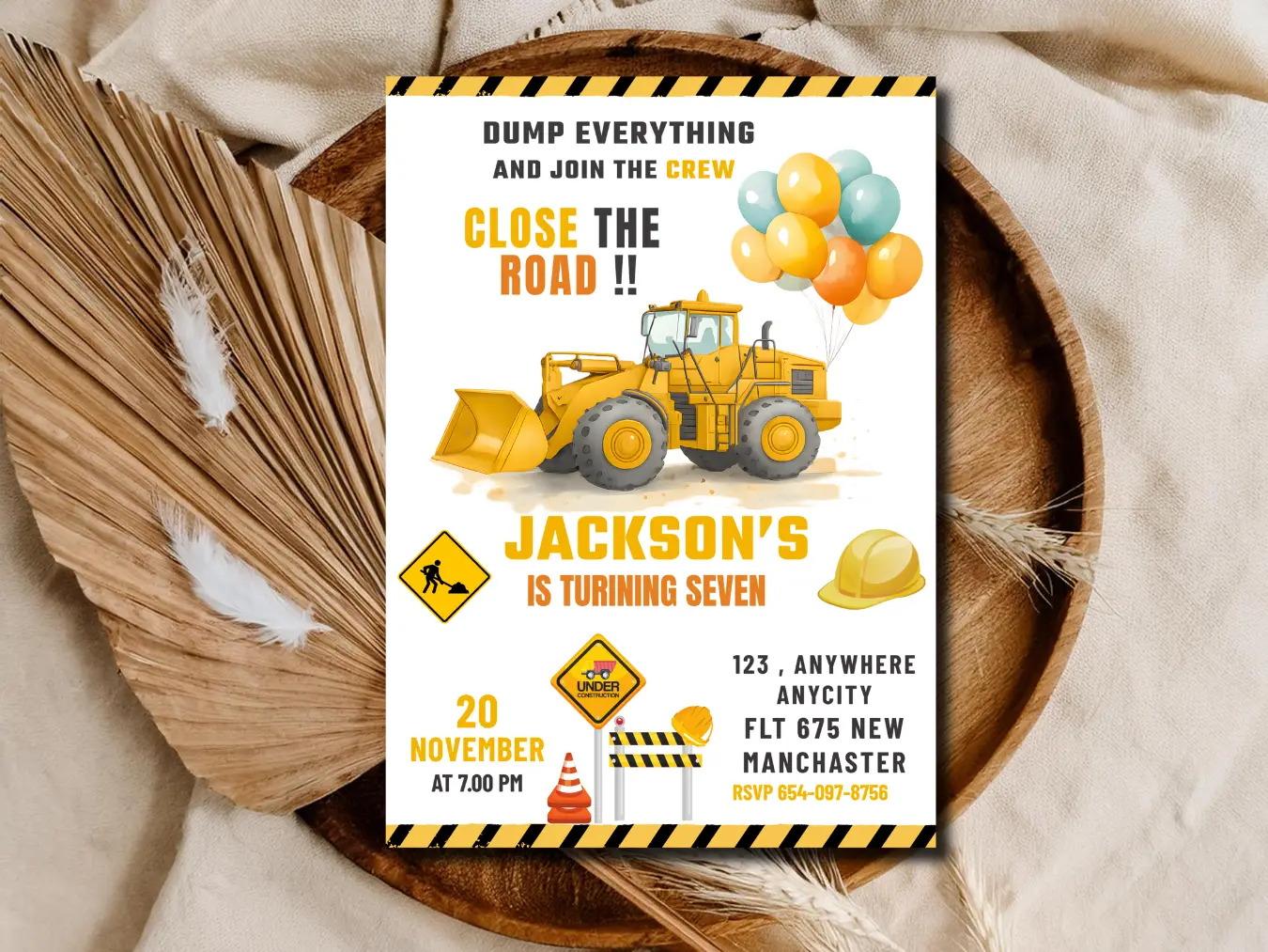 Construction Birthday Invitation | Dump Truck Party Invite Template