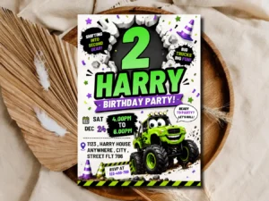 Monster Truck Birthday Invitation | Big Truck Party Invite Template