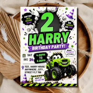 Monster Truck Birthday Invitation | Big Truck Party Invite Template