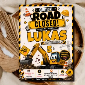 Excavator Birthday Invitation | Construction Birthday Party Template
