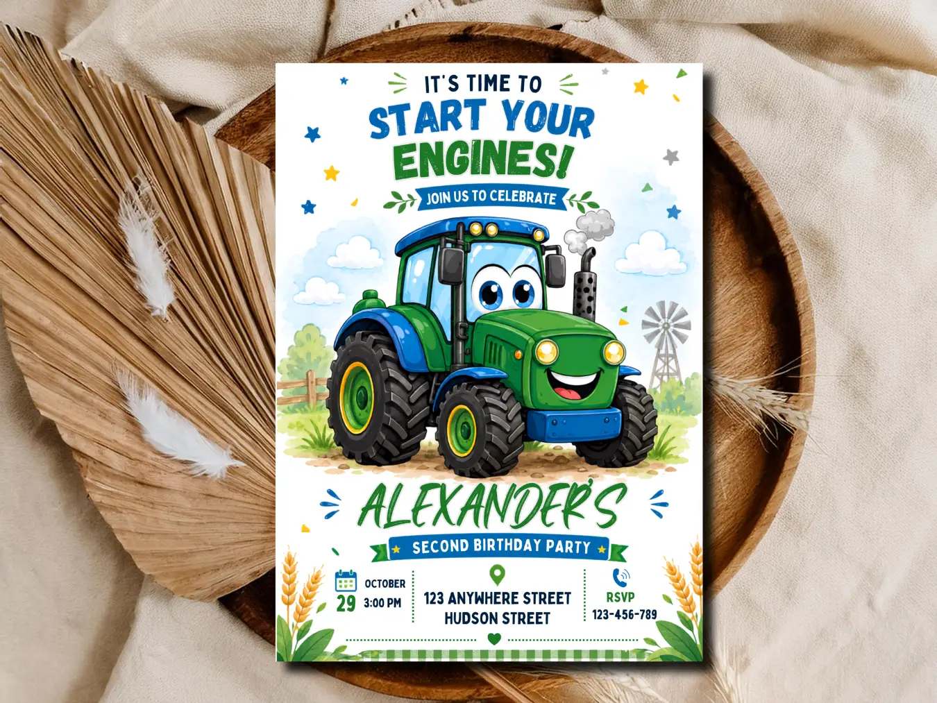 Tractor Birthday Invitation | Farm Birthday Party Template