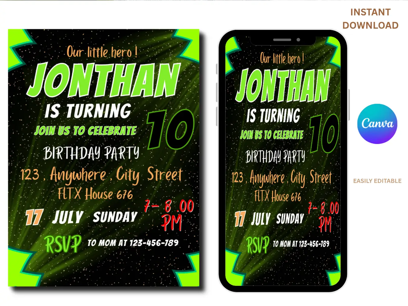 Action Hero Birthday Invitation | Comic Style Party Template - Image 2