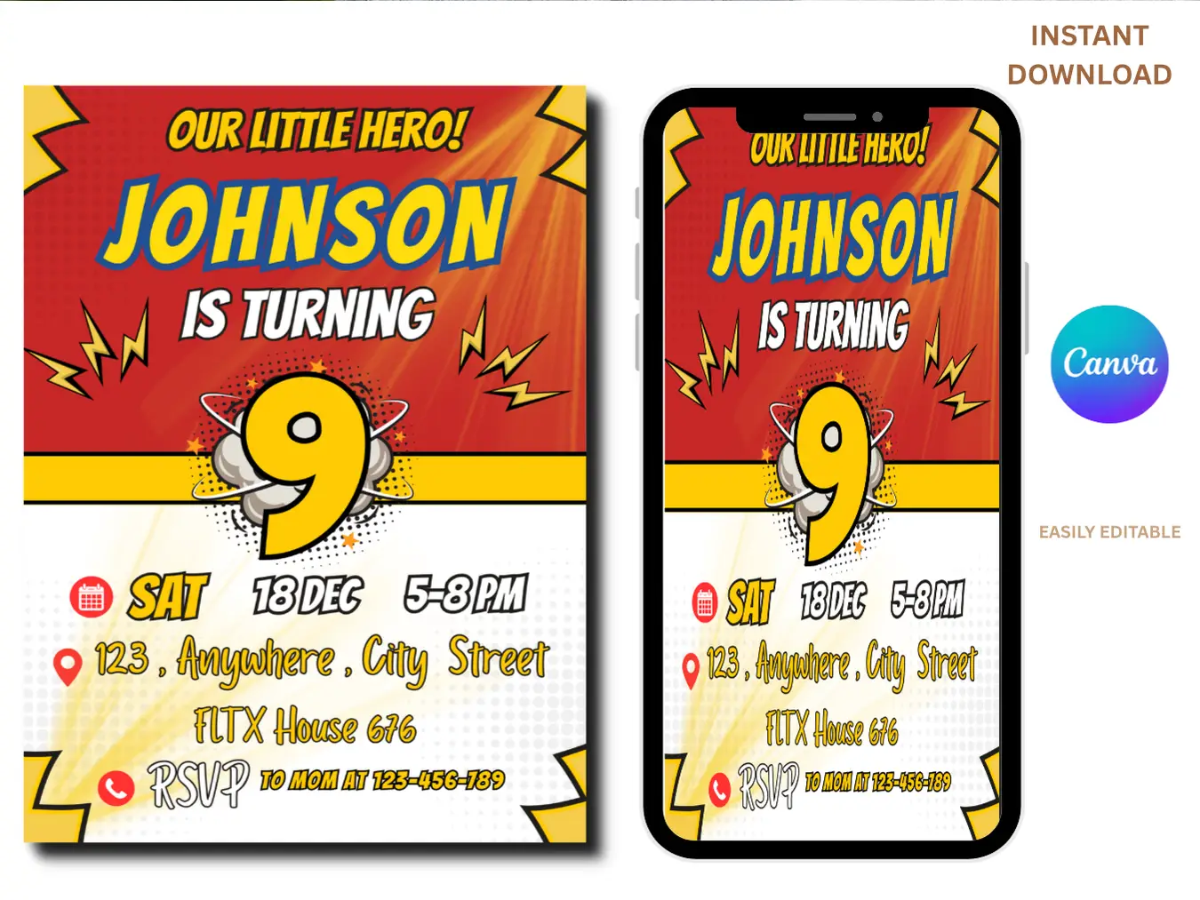 Comic Super Hero Birthday Invite | Printable Boys Birthday Invitation - Image 2
