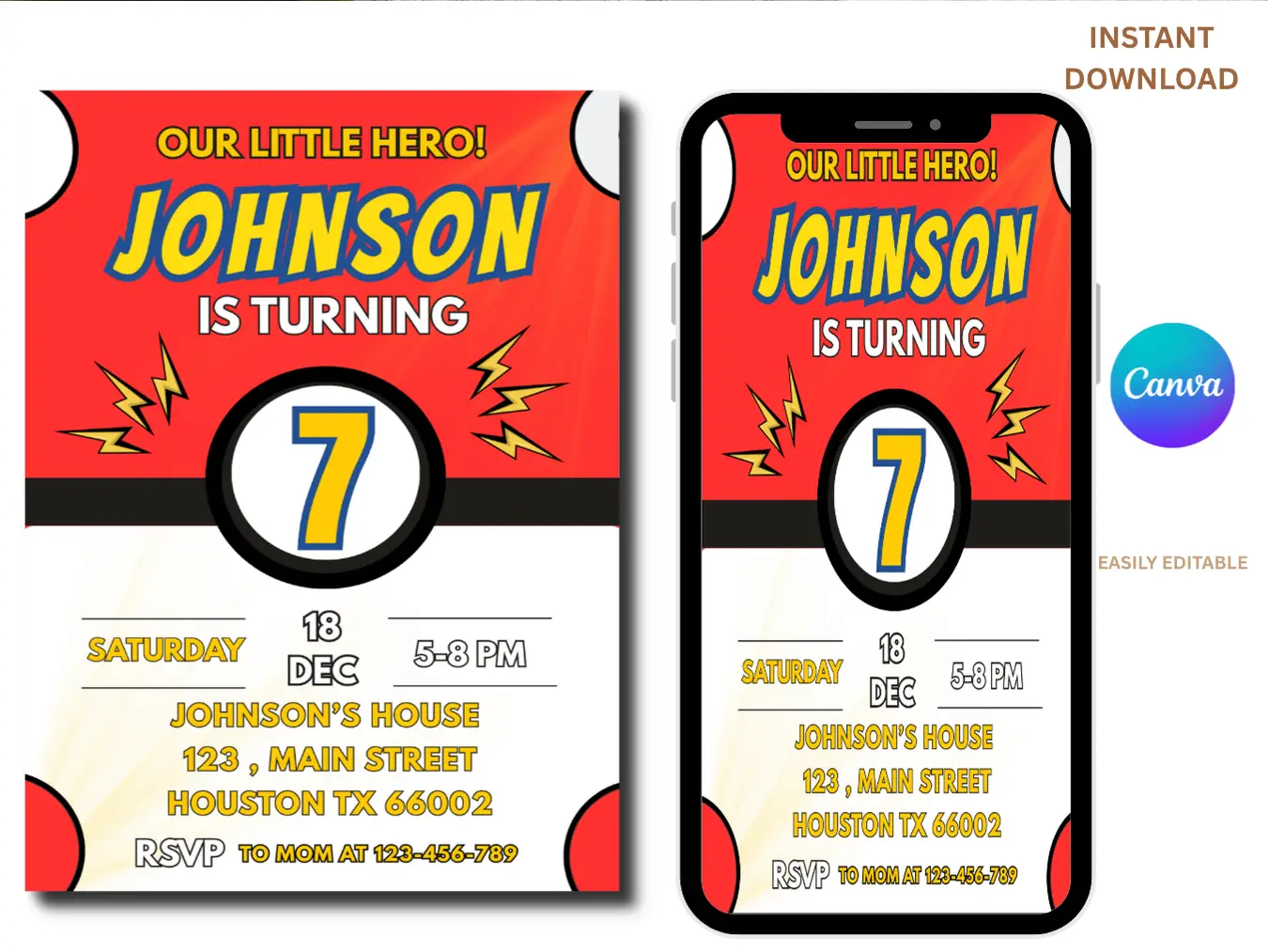 Super Hero Birthday Party Invitation | Editable Digital Birthday Invite - Image 2