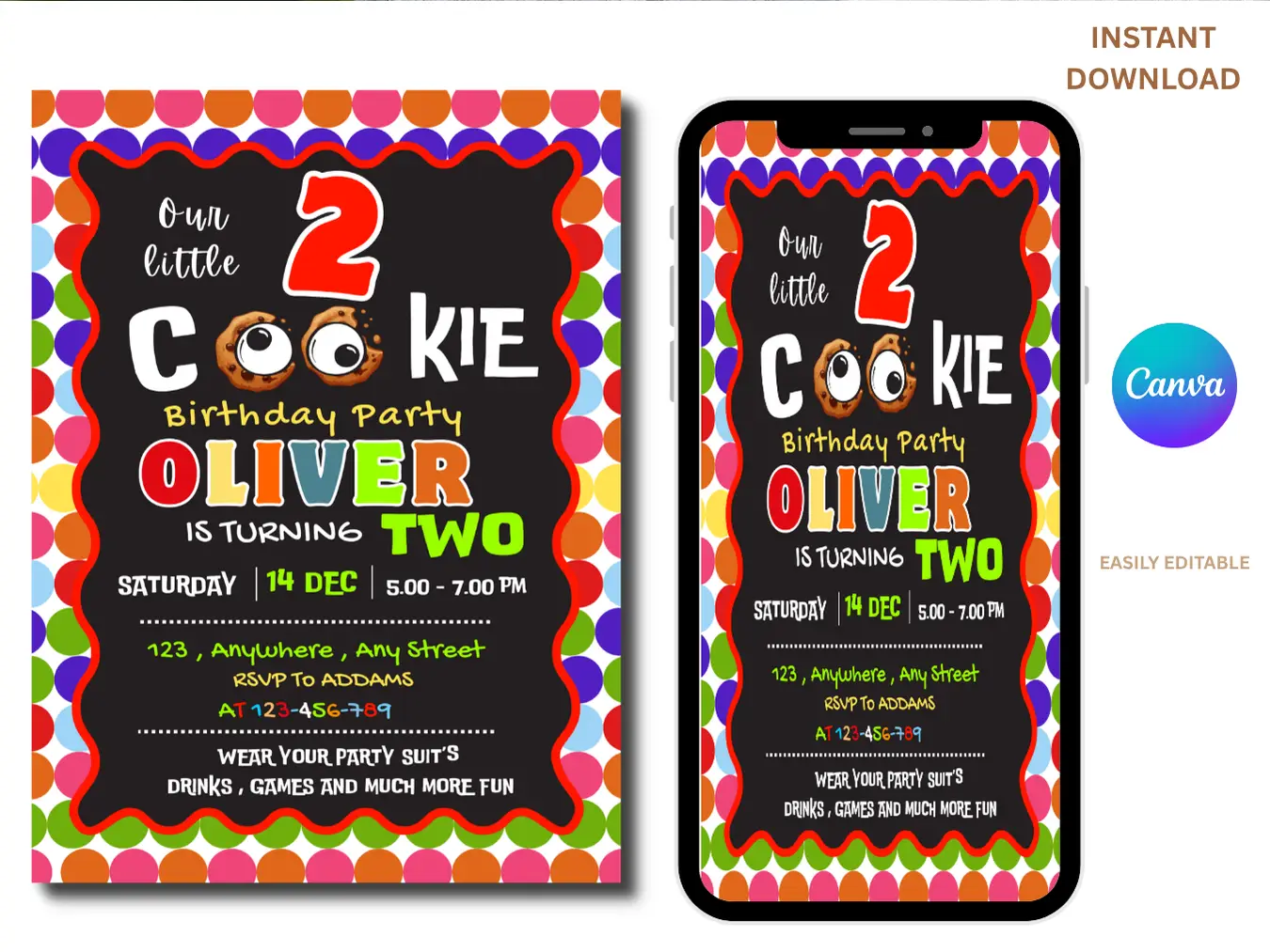 Cookie 2nd Birthday Invitation Template - Image 2