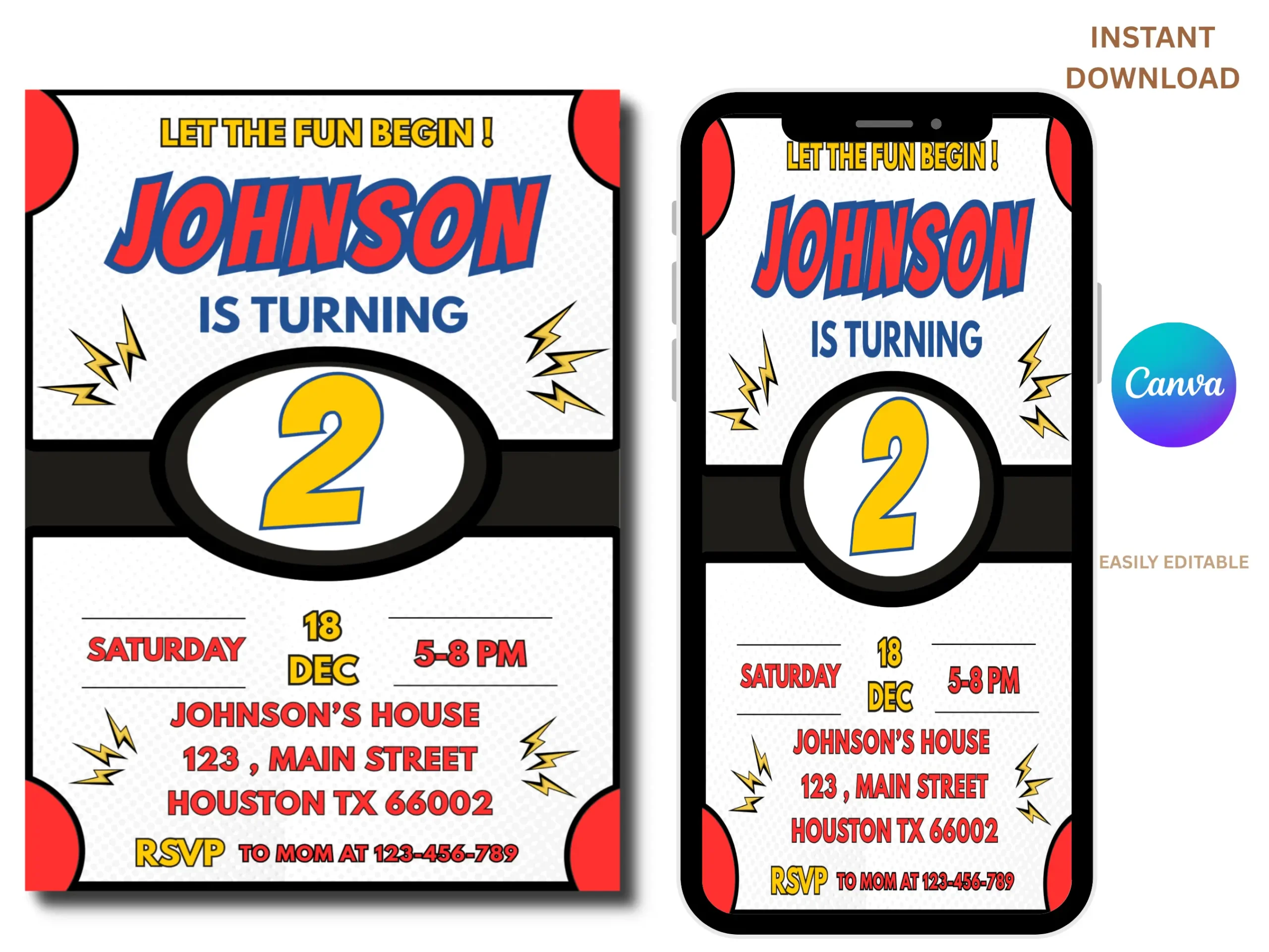 Comic Book Superhero Birthday Invitation | Editable Pow Theme Party Invite | Boys Birthday Printable - Image 2