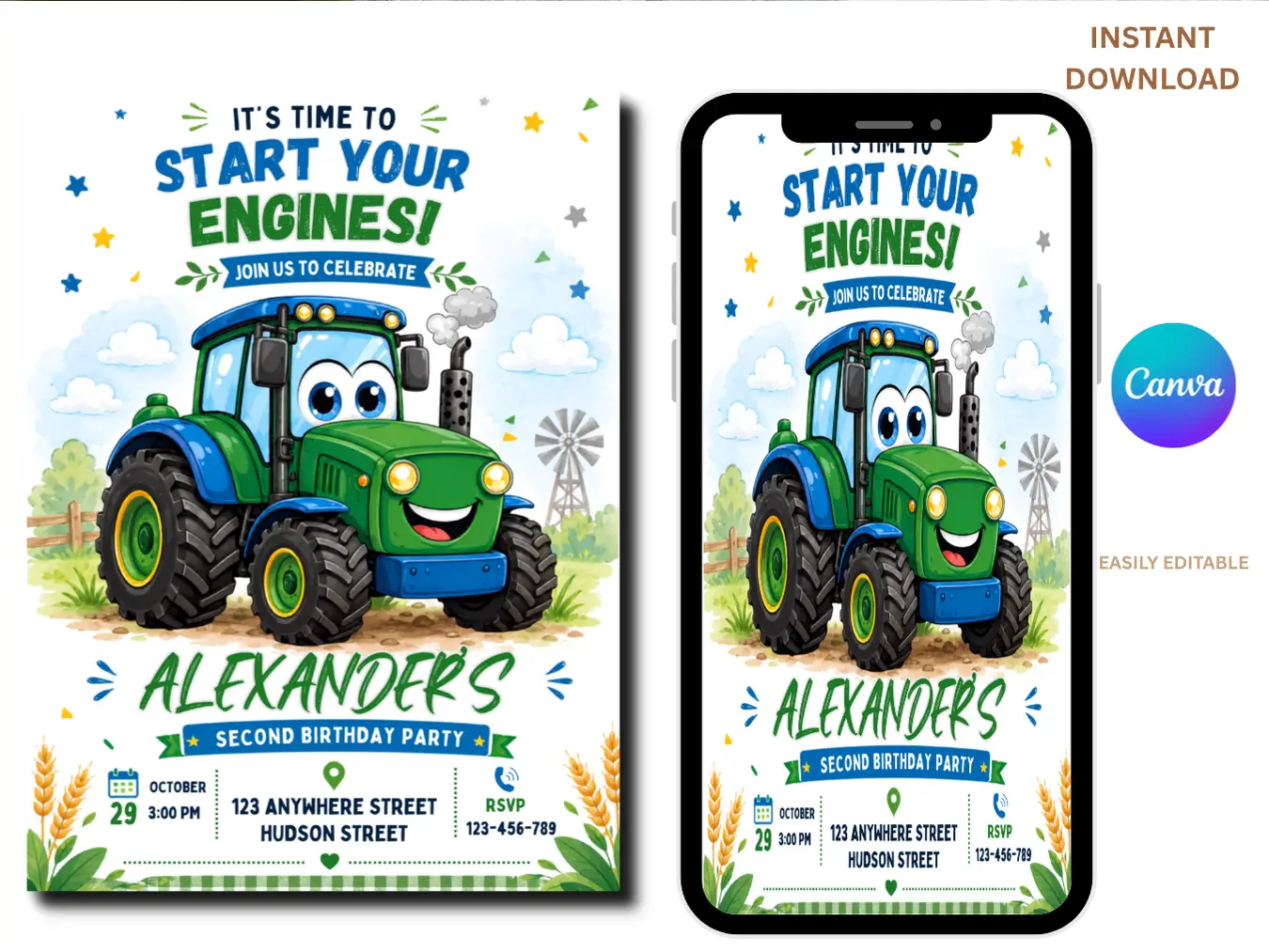 Tractor Birthday Invitation | Farm Birthday Party Template - Image 2