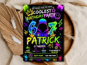 Neon Graffiti Birthday Invitation | Trending Meme 67 Party Birthday Invite