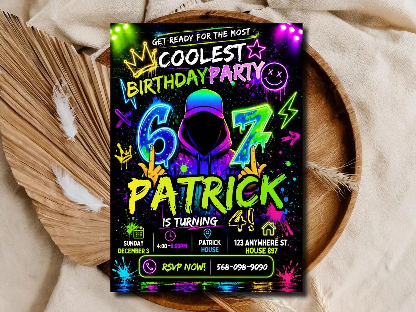 Neon Graffiti Birthday Invitation | Trending Meme 67 Party Birthday Invite