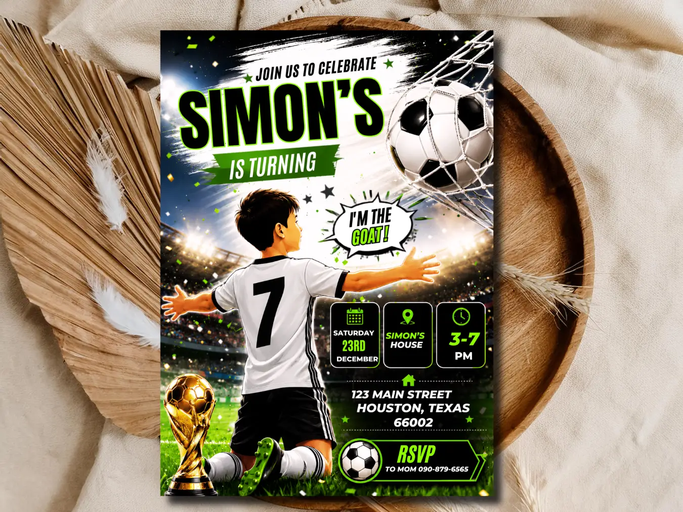Soccer Birthday Invitation | Football Birthday Party Invite | GOAT Sports Birthday Template
