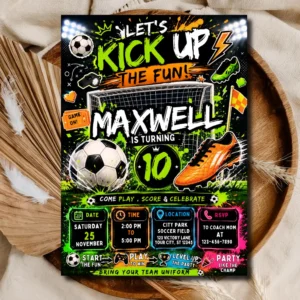 Soccer Birthday Invitation Editable | Kick Up The Fun Football Party Template