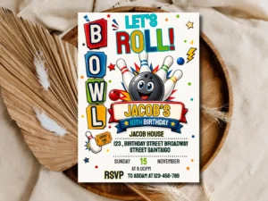 Bowling Birthday Invitation - Let's Roll Editable Template