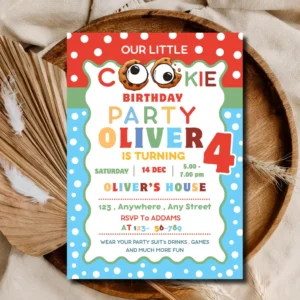 Our Little Cookie Birthday Invitation – Colorful Polka Dot Kids Party Invite Printable Instant Download