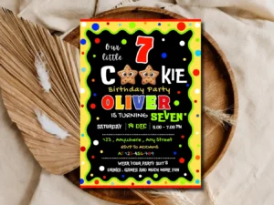 Editable Star Cookie 7th Birthday Invite – Our Little Cookie Yellow Theme | Custom Name & Age