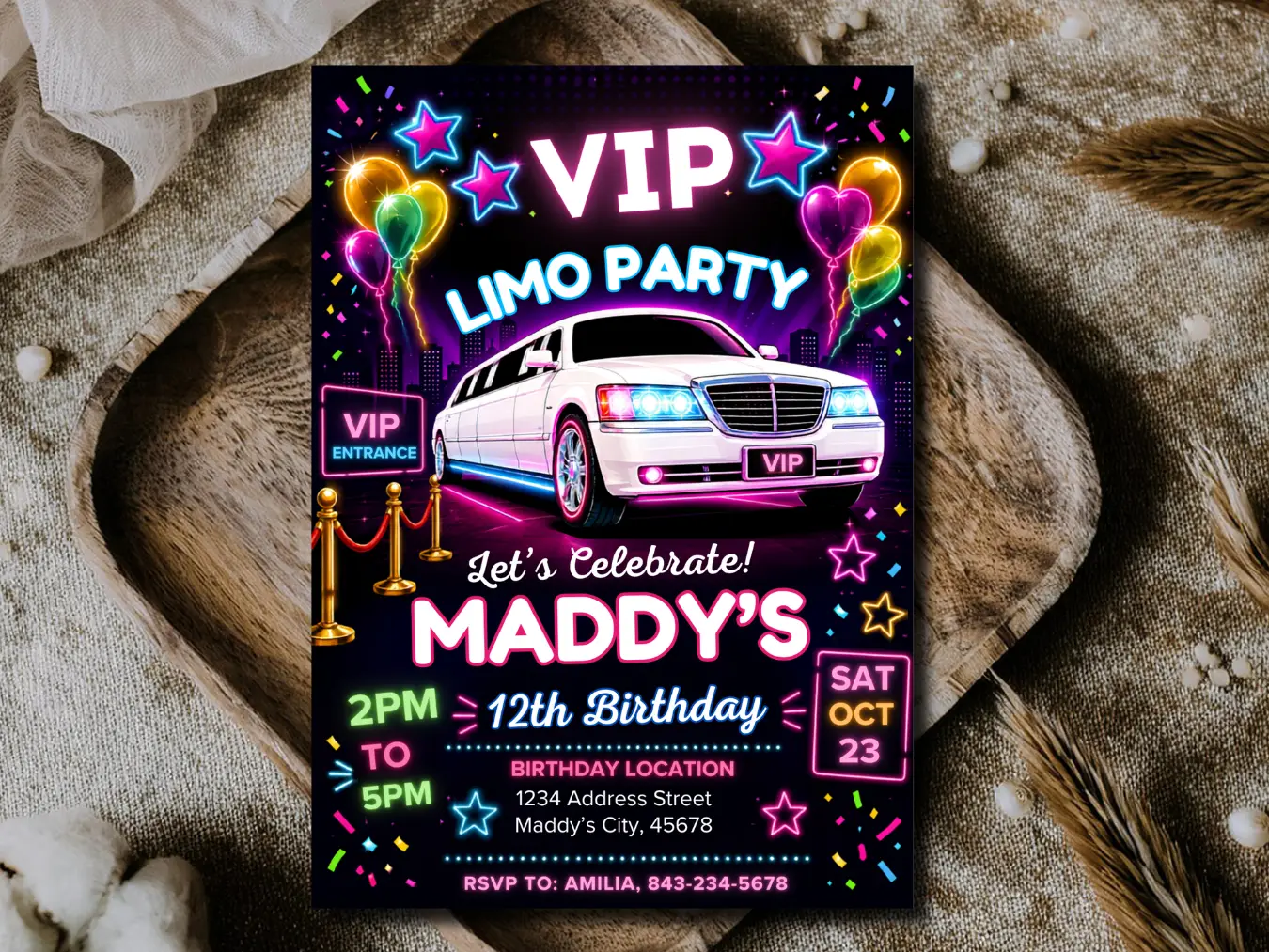 VIP Limo Party Birthday Invitation Editable | Glam Neon Party Template - Image 5