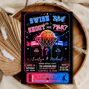 Basketball Gender Reveal Invitation | Team Pink or Team Blue Invite