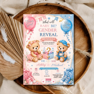 Editable Teddy Bear Gender Reveal Invitation | Baby Reveal Party