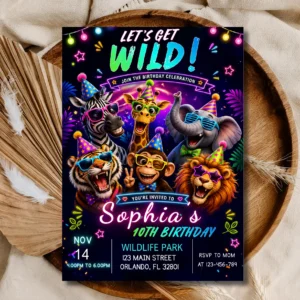 Wild Animal Birthday Invitation Editable, Let's Get Wild Party Invite, Zoo Safari Party Template, Kids Birthday Canva