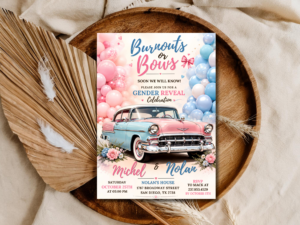 Vintage Classic Car Gender Reveal Invite | Editable Balloons Design | Printable