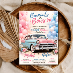 Vintage Classic Car Gender Reveal Invite | Editable Balloons Design | Printable
