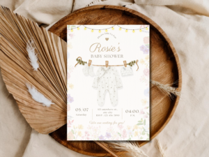 Elegant Baby Shower Invitation Template Floral Clothesline Design Editable Printable Instant Download Digital Card