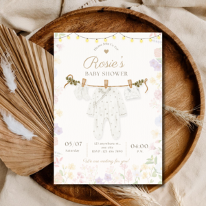 Elegant Baby Shower Invitation Template Floral Clothesline Design Editable Printable Instant Download Digital Card