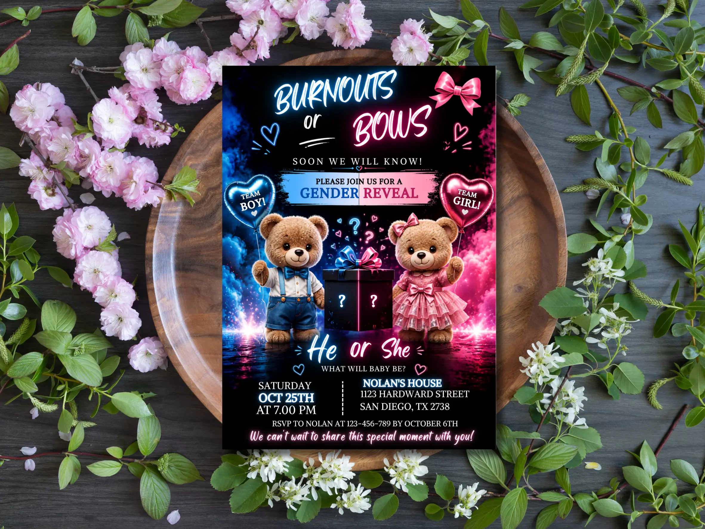 Teddy Bear Gender Reveal Invitation | He or She Editable Template - Image 4