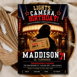 Kids Movie Theater Party Invitation | Cinema Editable Template