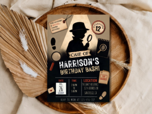 Detective Birthday Invitation Template | Mystery Case Solved Editable Invite | Spy Theme Birthday Design | Printable Digital Download