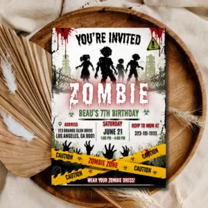 Zombie Birthday Invitation Editable | Zombie Zone Halloween Party Template