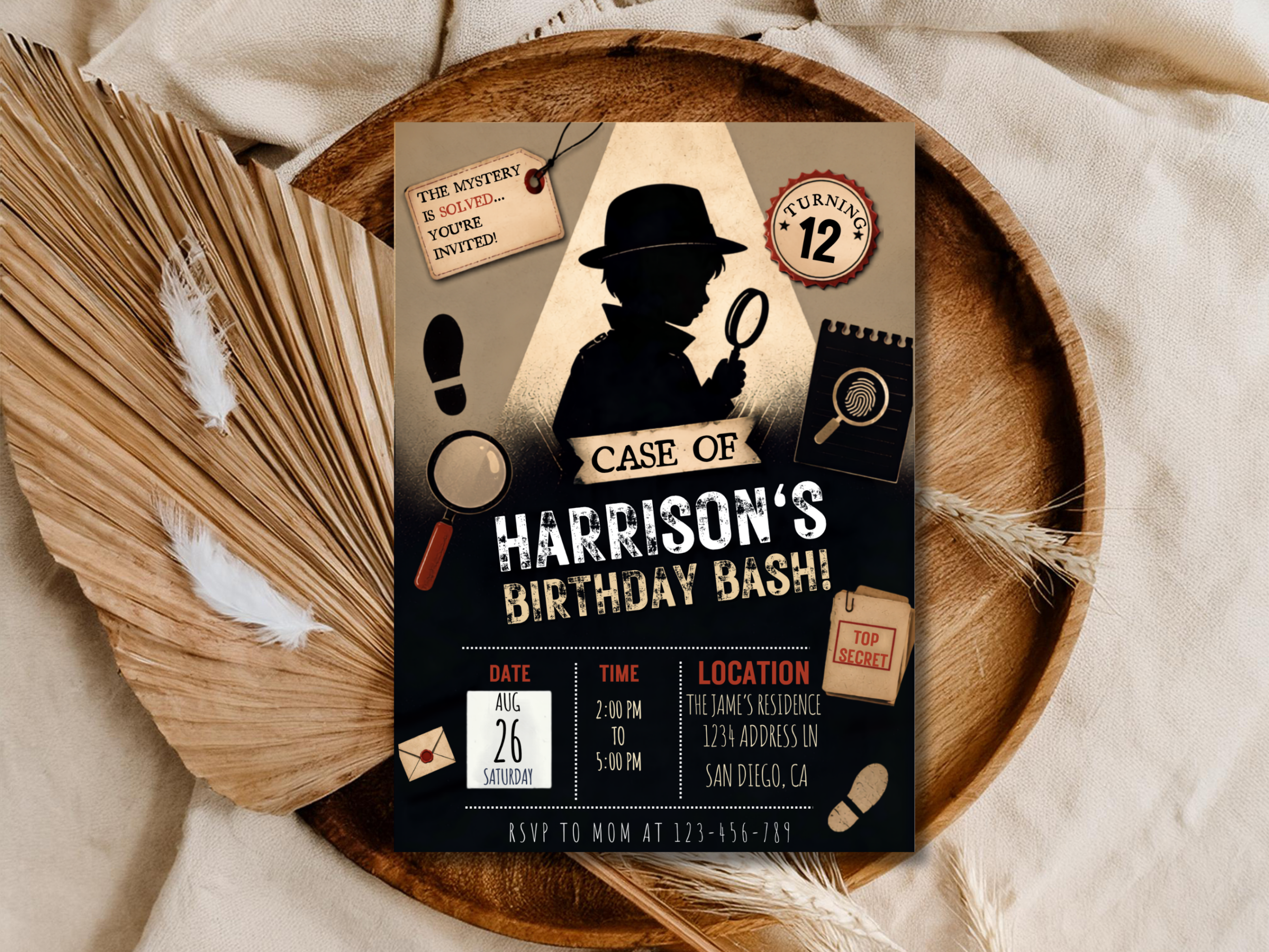 Detective Birthday Invitation Template | Mystery Case Solved Editable Invite | Spy Theme Birthday Design | Printable Digital Download