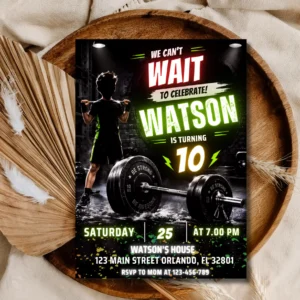 Gym Fitness Birthday Invitation Editable | Weightlifting Workout Party Template