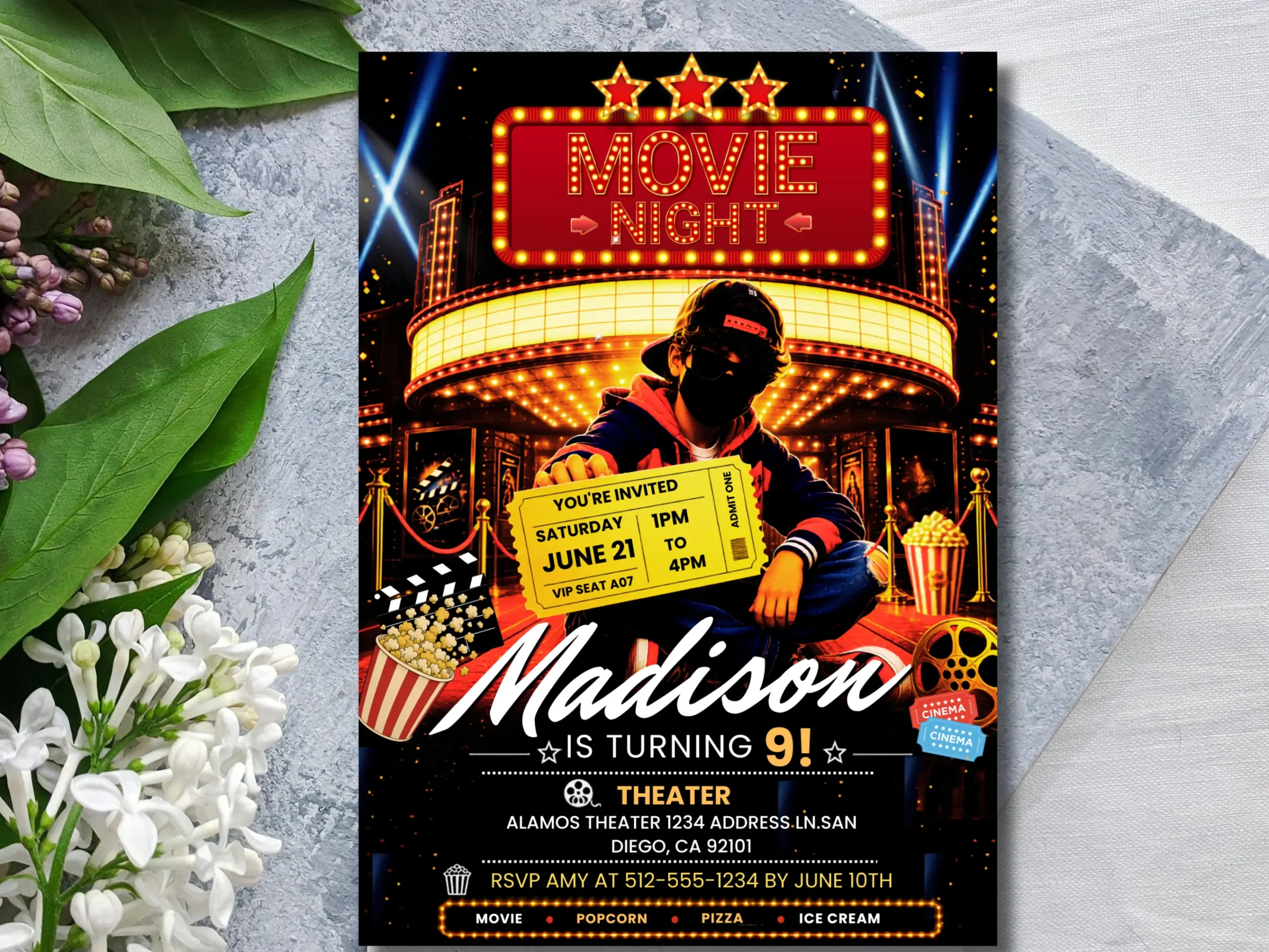 Movie Night Birthday Invitation Editable | Cinema Theater Party Template - Image 3
