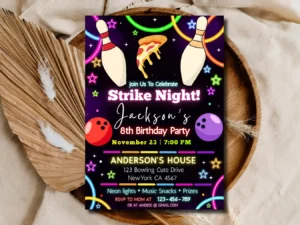 Strike Night Bowling Birthday Invitation - Editable Template