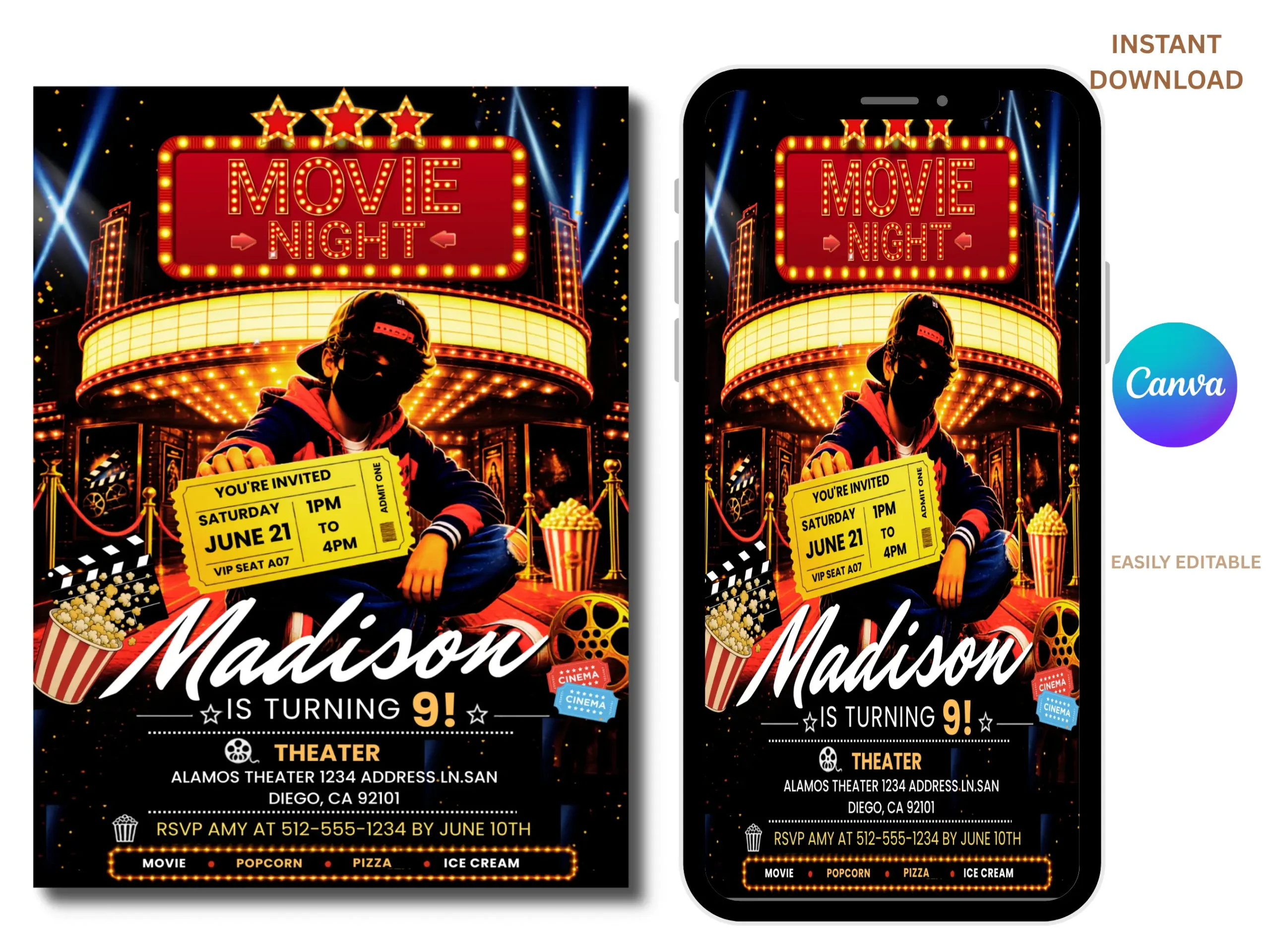 Movie Night Birthday Invitation Editable | Cinema Theater Party Template - Image 2