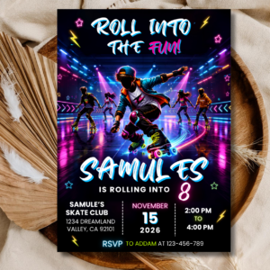 Boys Roller Skate Birthday Invitation | Roll Into Fun Editable Template