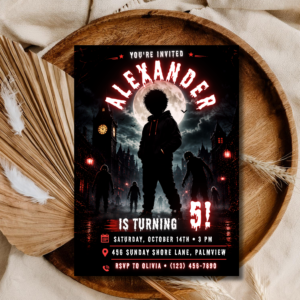 Zombie Halloween Birthday Invitation Editable, Spooky Boy Birthday Invite Template, Full Moon Halloween Party Instant Download