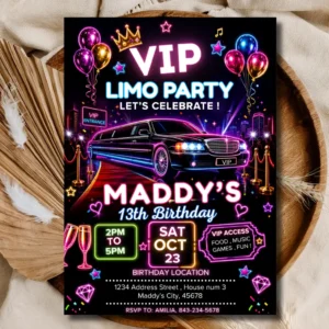 VIP Limo Party Birthday Invitation - Red Carpet Glam Editable Template