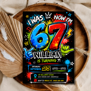 Six Seven Birthday Invitation | 67 Meme Graffiti Party Invite