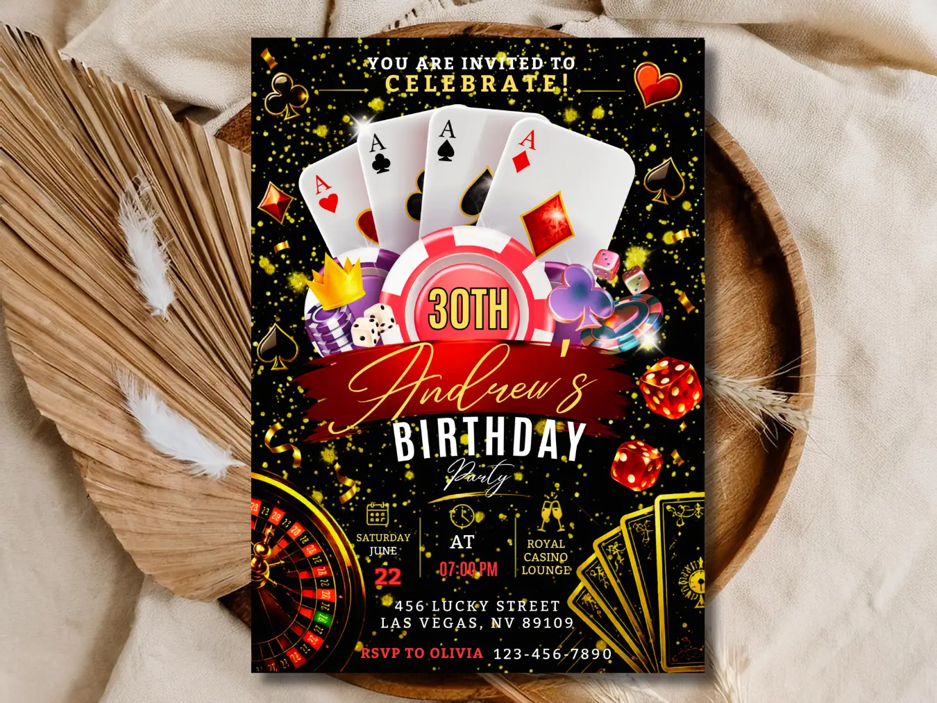 Casino Birthday Invitation Editable Any Age | Poker Night Vegas Party Template
