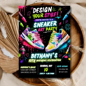 Sneaker Art Party Birthday Invitation - Editable Graffiti Template