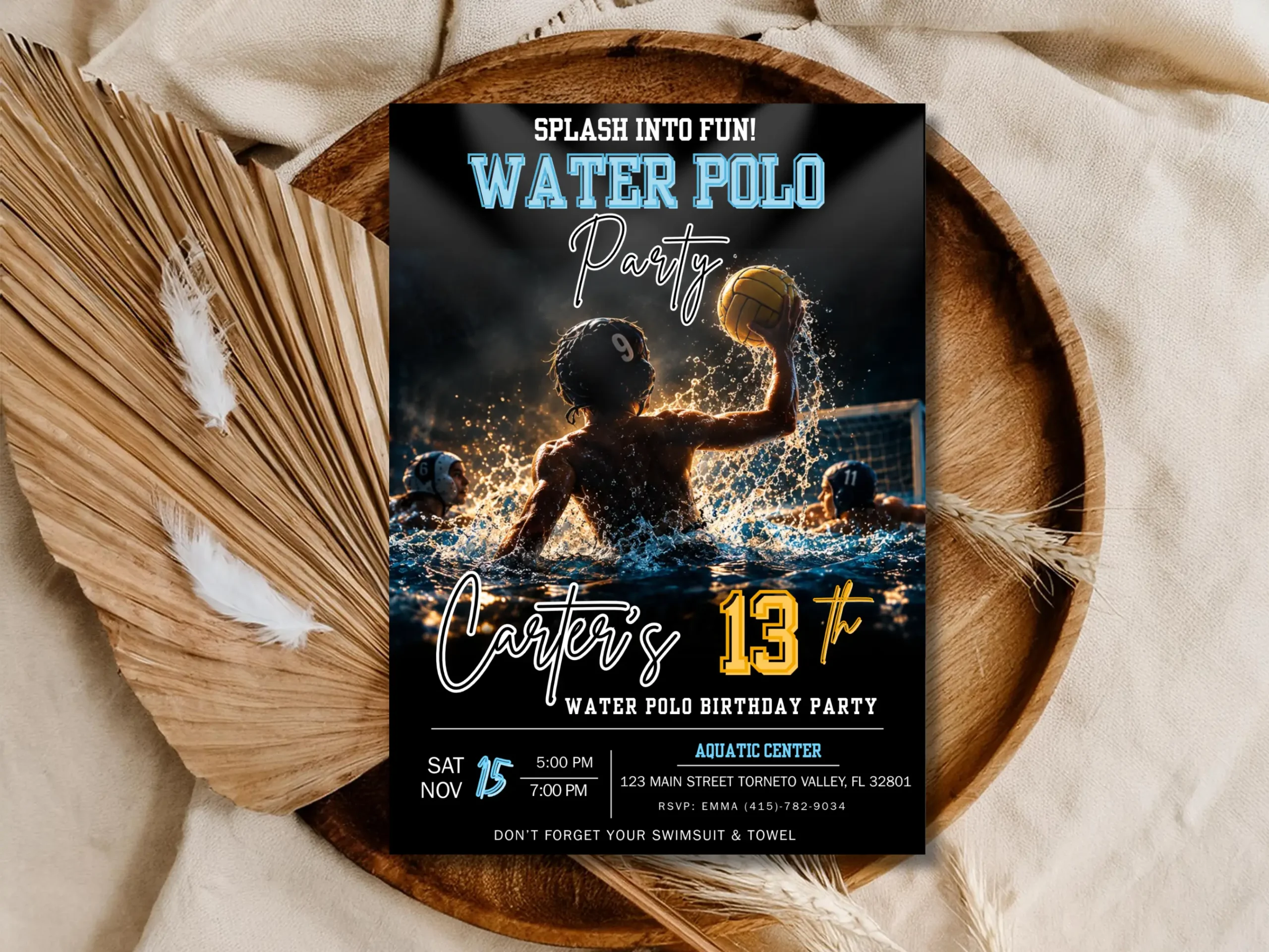 Water Polo Birthday Invitation Template | Boy Birthday Design | Printable Digital Download