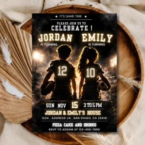 Joint Sibling Birthday Invitation Template | Football Soccer Sports Theme Editable Invite | Printable Digital Download