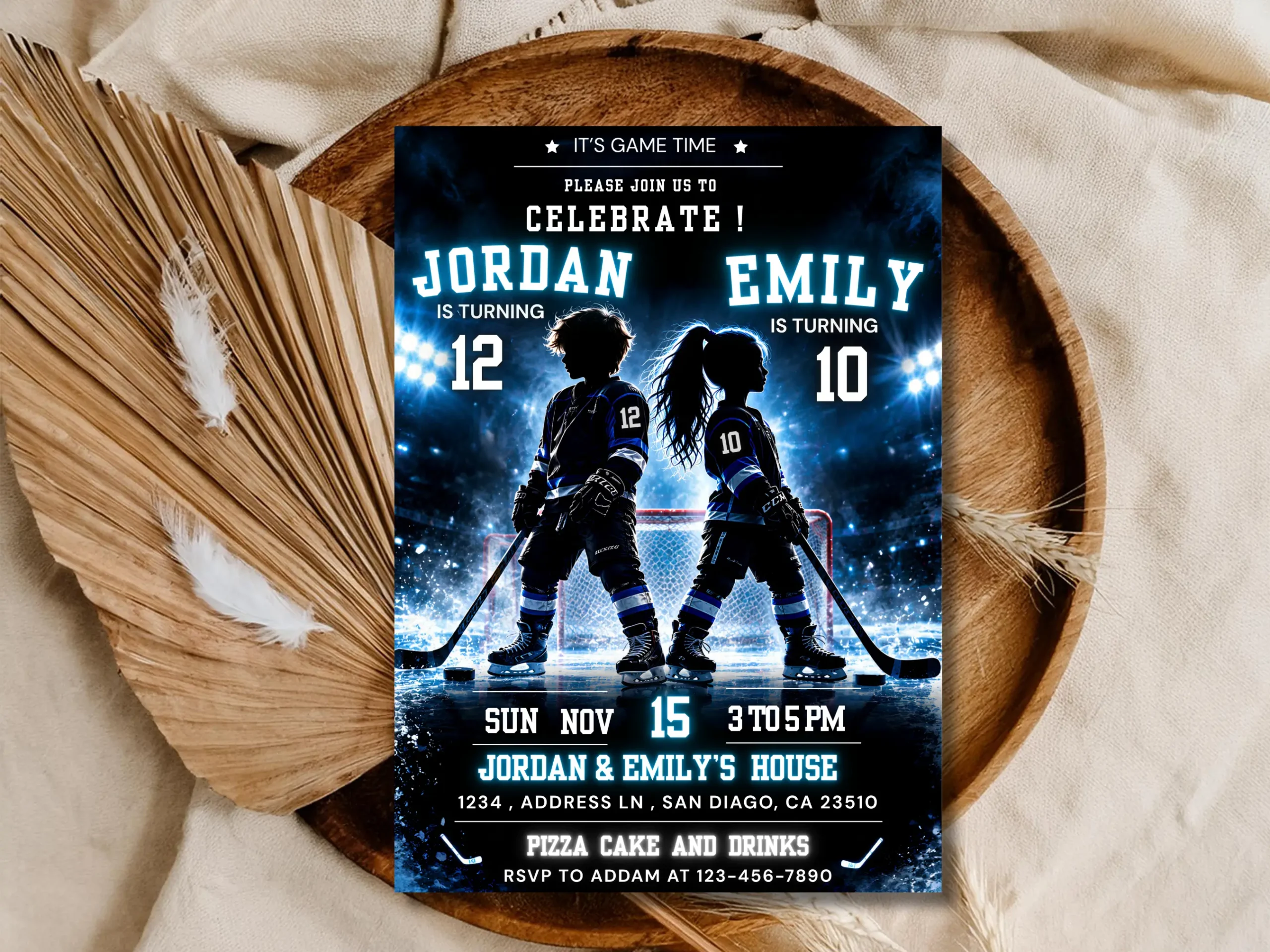 Joint Sibling Hockey Birthday Invitation Template | Sports Theme Editable Invite | Printable Digital Download