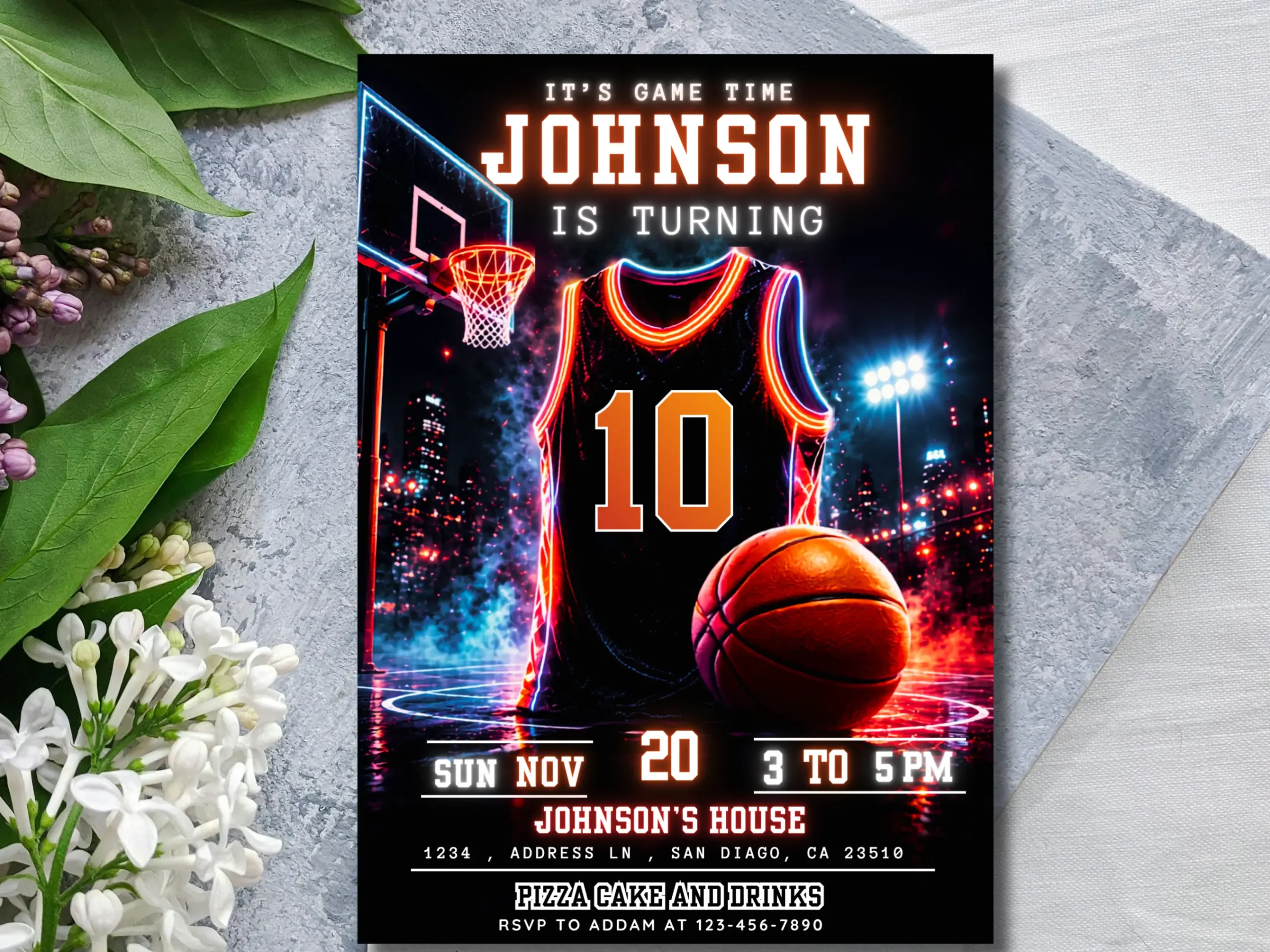 Basketball Birthday Invitation Template | Neon Jersey Sports Theme Editable Invite | Boy Birthday Design | Printable Digital Download - Image 3